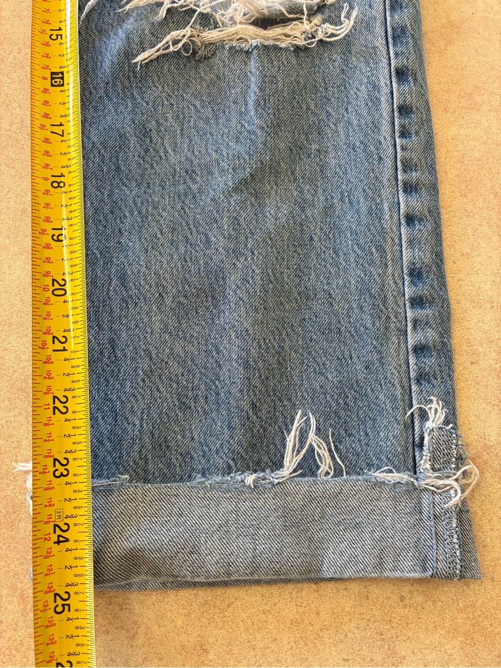 Garage Distressed High Rise Blue Denim Jeans - Classic Ripped Style - Picture 12 of 14